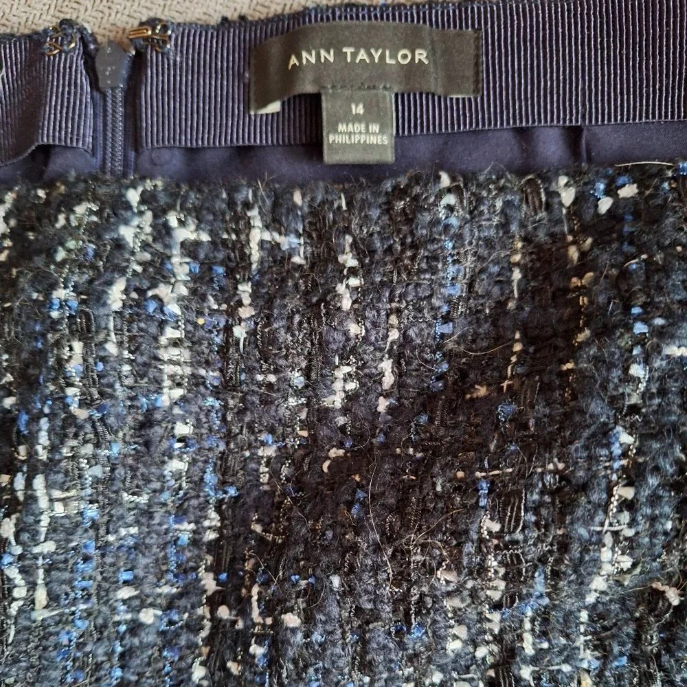 Ann Taylor Skirt Set  Blue/Black Tweed Fully Lined, Pristine  Soft Size 14 - Picture 6 of 8